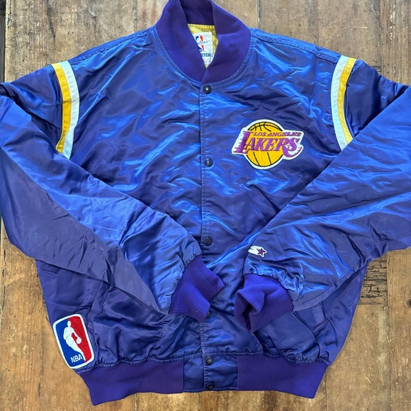 hot vintage la lakers starter nba authentics purple satin bomber